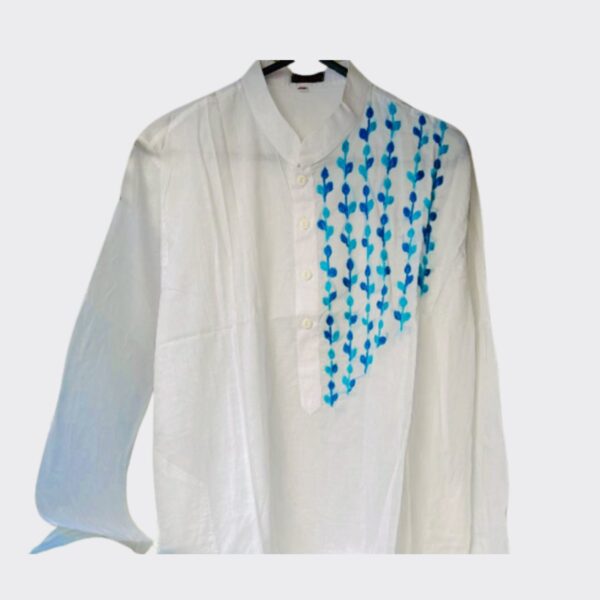 and Embroidery Panjabi – White with Minimalist Detailing