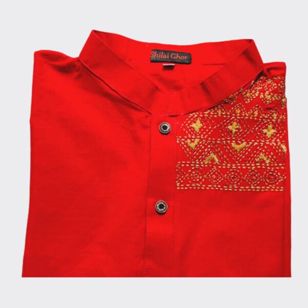 Hand Embroidery Panjabi – Maroon Silk Blend
