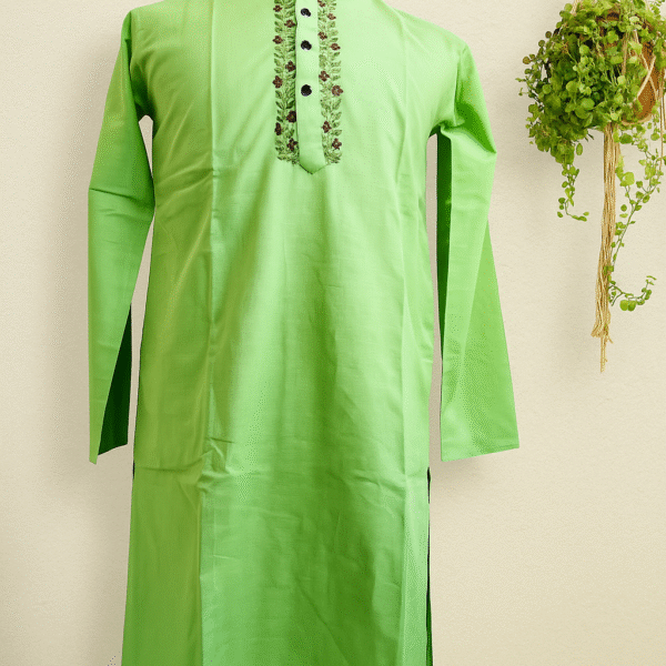 Khadi cotton fabric. Hand embroidery panjabi