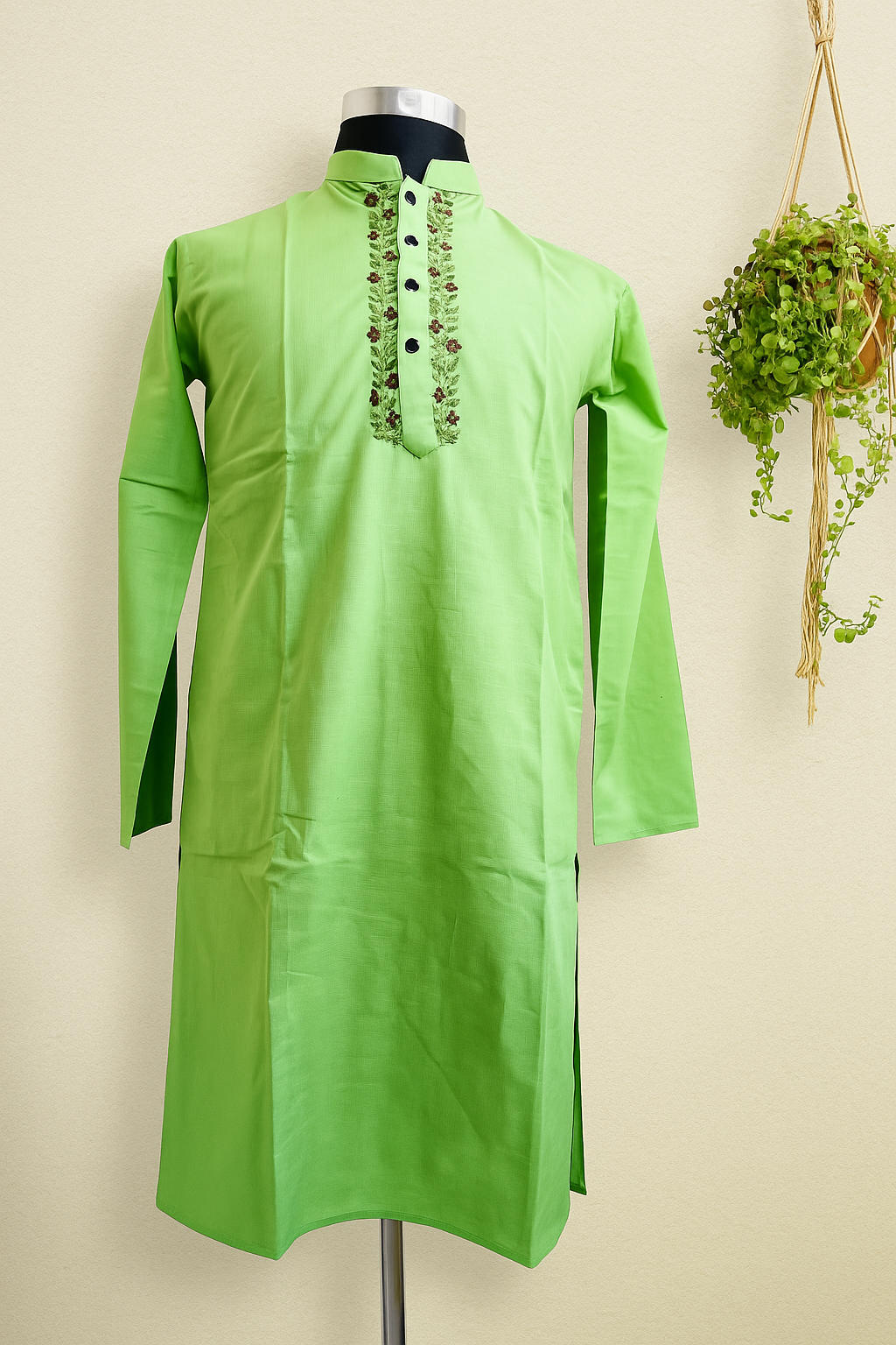 Khadi cotton fabric. Hand embroidery panjabi