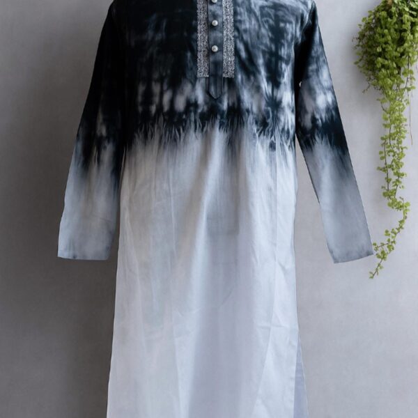Dhuti cotton fabric. Black and white tie dye with hand embroidery panjabi