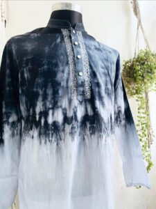 dhuti cotton fabric. black and white tie dye with hand embroidery panjabi